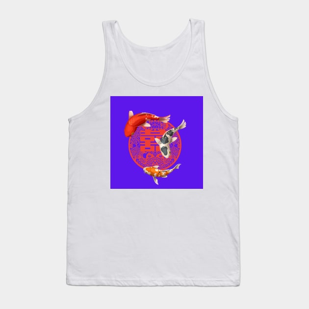 Double Happiness Koi Fish Deep Purple with Red Symbol - Hong Kong Retro Tank Top by CRAFTY BITCH